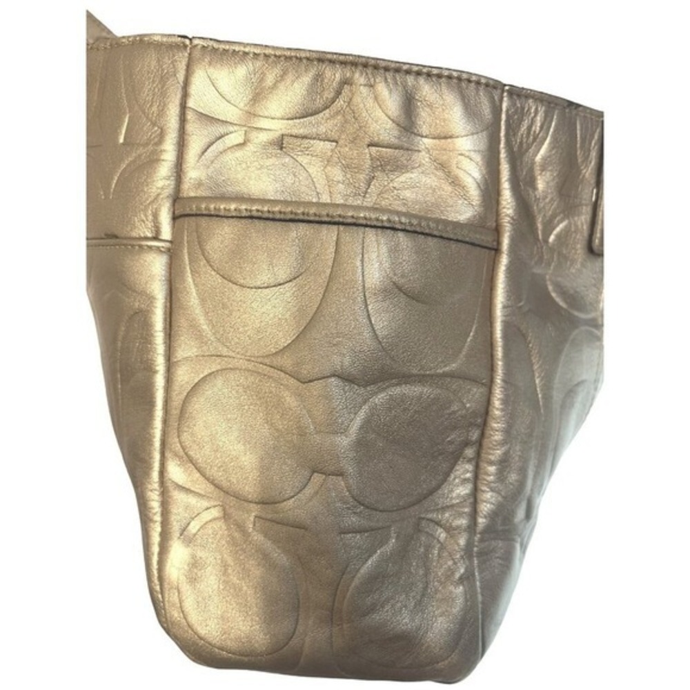 Coach East West Embossed Signature Gold Metallic Shoulder Bag Tote Purse - Picture 4 of 16